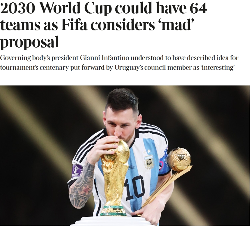  泰晤士：某官員稱2030世界杯擴軍64隊想法完全瘋狂，望盡快否決
